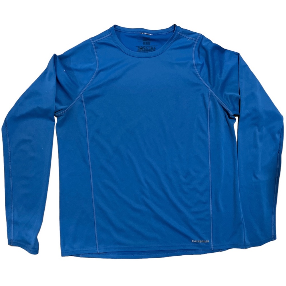 Women’s Patagonia Bahama Blue Long Sleeved Silky Base Layer Warm Top Shirt Large